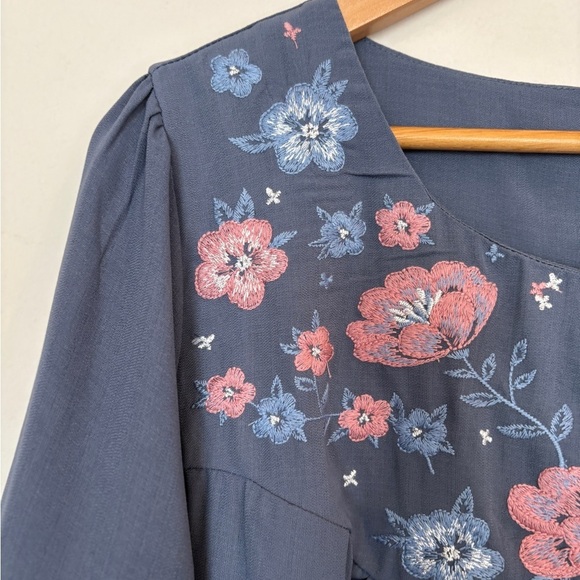 SAVANNA JANE Blue Cottagecore Romantic Embroidered Long Sleeve Dress Size 1X - Picture 5 of 15